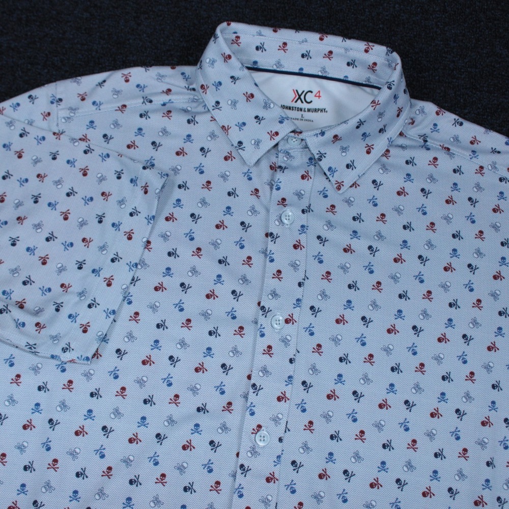 Johnston & Murphy XC4 Shirt Mens Large White Skull Crossbones Button Up Golf